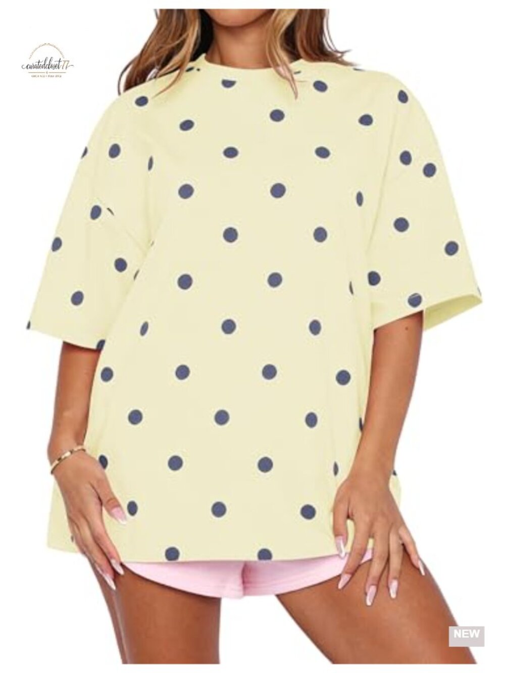 Women Oversized Polka Dot T-Shirt Cotton Blend Short Sleeve Crewneck Casual Tee